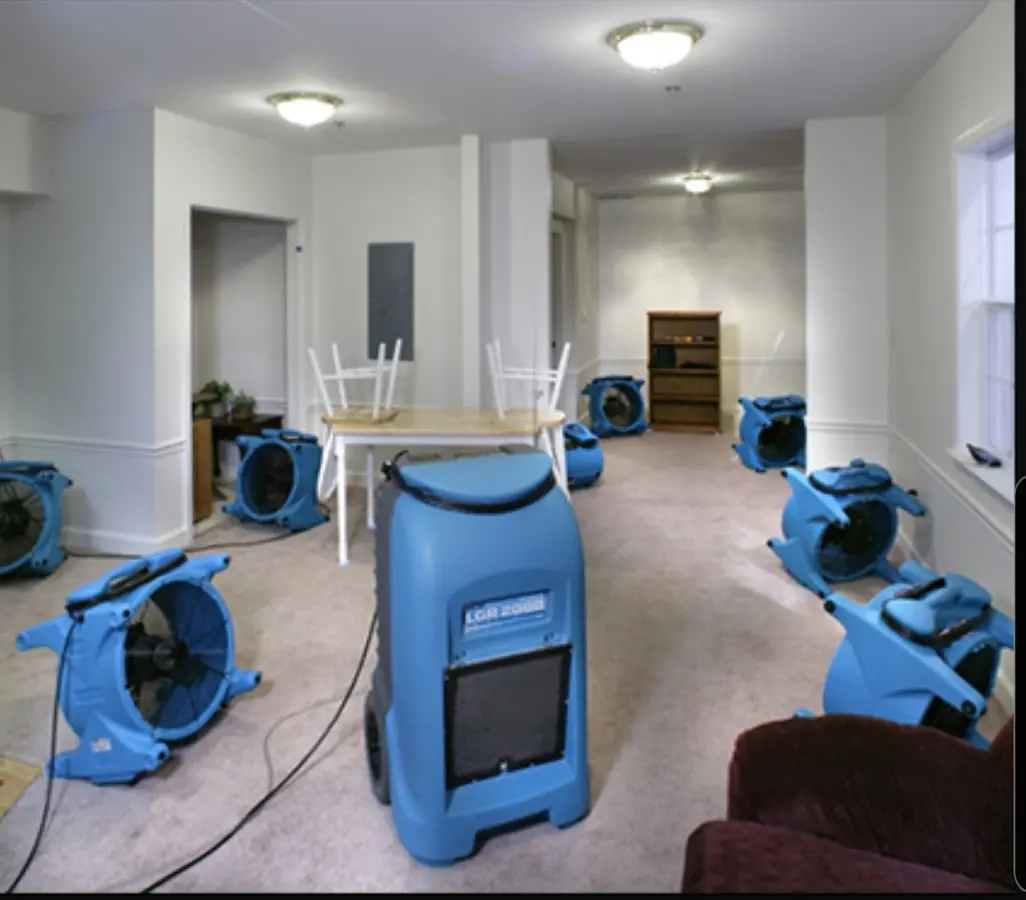Air movers and dehumidifier setup for Water Extraction & Removal in Eden